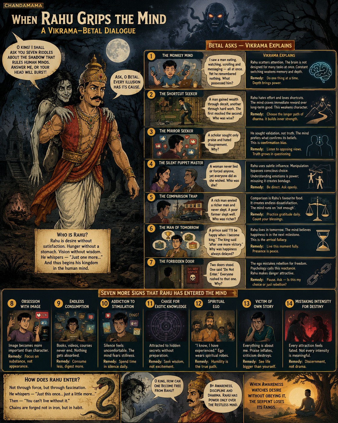 When Rahu Grips the Mind — A Vikrama–Betal dialogue on the seven illusions of Rahu