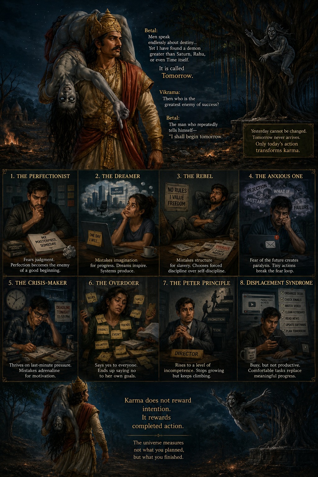 When Betal asked why men delay their own destiny — a Vikrama–Betal dialogue on procrastination